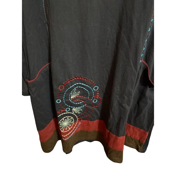 Aller Simplistica Long-Sleeve Embroidered Tunic Dress L 100% Cotton Nepal Made B - Picture 2 of 5